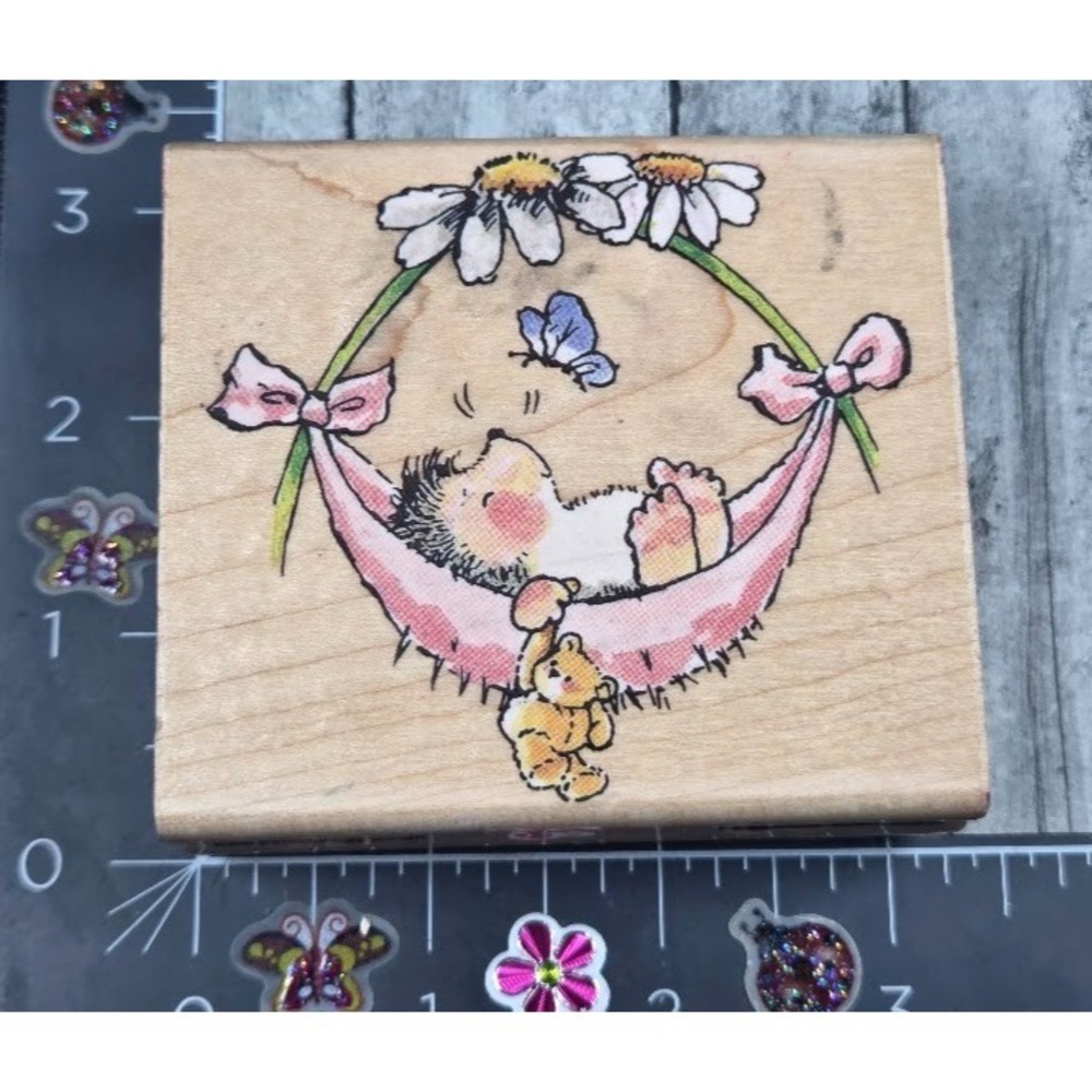 Penny Black Baby Hammock Hedgehog 2073J Rubber Stamp Wood #G26